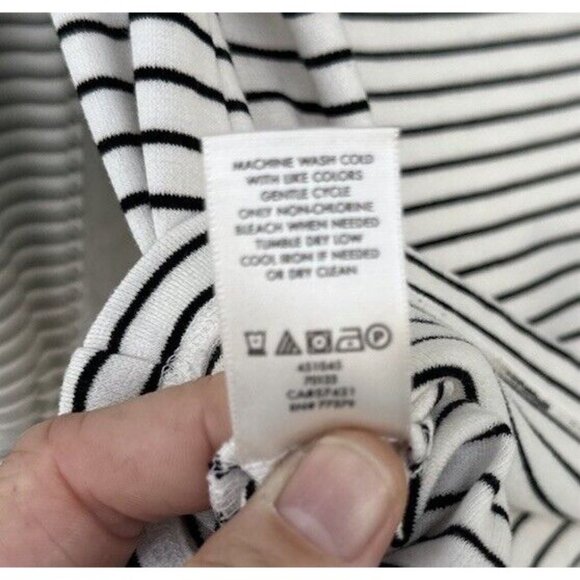 Ann Taylor Womens Medium Mock Neck Top Black White Striped Career Stretch Jersey - Picture 7 of 9